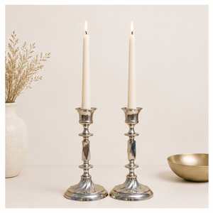 Handmade Luxury <b>Silver</b> Taper Candle Holder Set of 2 Elegant Metal <b>Candlestick</b> Stand for Wedding Party Tabletop Lighting - Product Image 2