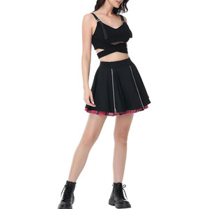 Minifalda gótica a cuadros para mujer, estilo punk, cintura alta, línea A, con cremalleras laterales, falda plisada de tartán rojo - Product Image 5
