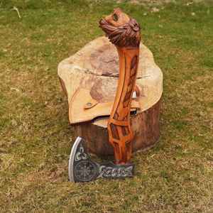 Hache à barbe de style Viking en acier au carbone forgé à la main, hache de bataille Viking artisanale personnalisée OEM pour le travail du bois avec fourreau en cuir - Product Image 2