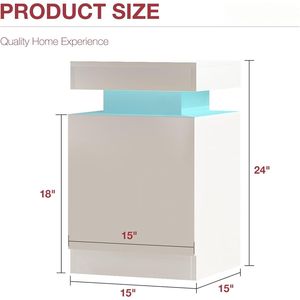 Modern 15-Inch LED Nightstands Set of 2 <b>High</b> Gloss Surface <b>Bedside</b> <b>Table</b> with End <b>Table</b> Nightstand Set - Product Image 5