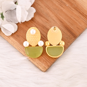 Elegantes Pendientes de Piedras Preciosas de Ojo de Gato y Perla con Baño de Oro, Joyería de Moda para Mujer - Product Image 5