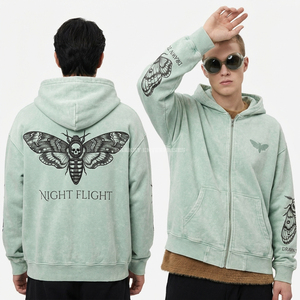 เสื้อฮู้ดซิปพิมพ์ลายหัวกะโหลกสีชมพู 350GSM ทรงครอปฟิต ล้างสีแบบแอซิดวอช สไตล์สตรีทแวร์ ขายส่ง - Product Image 2