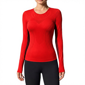 <b>Women's</b> Gray Long Sleeve Breathable <b>Compression</b> <b>Top</b> Crew Neck Workout Fitness Shirt Autumn/Winter/Spring - Product Image 4