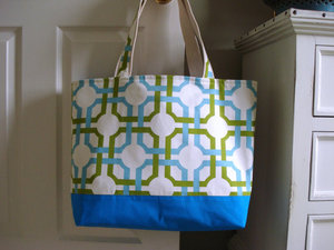 Women's <b>Canvas</b> <b>Tote</b> Bag with Geometric Pattern Blue Green White Two Handles Open Top Fashion Shopping Bag All Seasons - Product Image 2
