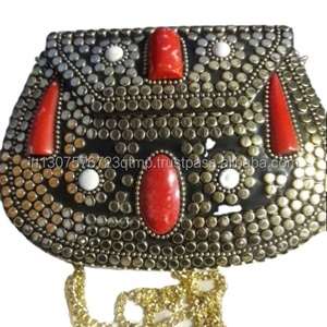Red Stone <b>Metal</b> Clutch Ladies <b>Metal</b> Clutch <b>Wallet</b> <b>Metal</b> Clutch Bag Indian Handmade 2024 2025 Latest by Lametierartz - Product Image 1