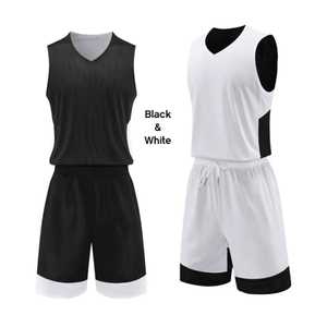 Conjunto de uniforme de baloncesto para niños, camisetas de baloncesto para escuelas, para hombres o mujeres, reversibles en blanco y negro, con cuello en V, conjunto deportivo para partidos. - Product Image 1
