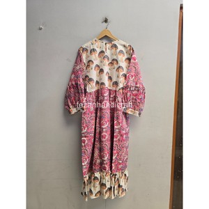 Cotton <b>Mushroom</b> Print Lantern Sleeves Ruffle Hem Loose A-Line Summer Casual <b>Dress</b> Boho V-Neck Midi <b>Dress</b> - Product Image 6