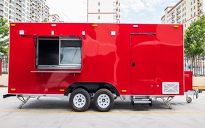 橙色食品车 食品拖车 大篷车 双轴 流行款 大红色方形箱式 热狗 汉堡 薯条出售 美国 - Product Image 1