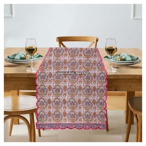 Hot Selling Indian Floral Hand Block Print 100% Pure Cotton Cloth Embroidery Edge <b>Table</b> <b>Runner</b> For Wedding Party Use For Wedding - Product Image 5