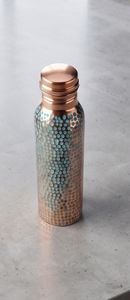 Bouteille d'eau en cuivre pur émaillé turquoise martelé, anti-fuite, pour la pratique de la yoga et de la fitness ayurvédique - Product Image 2