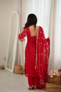 Accesorios de Vestimenta, Ropa Étnica Regional, Traje de Georgette Sintético con Cuentas y Lentejuelas, Pantalón Elástico, Dupatta Detallada (HK 86) - Product Image 6