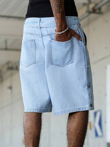 Wholesale Summer Casual Men's Ripped Denim Shorts 100% Cotton Breathable Quick Dry OEM Custom Service Drawstring Closure - Product Image 4