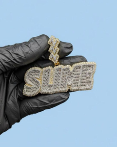 Colgante de letra SLIME de plata de ley 925 chapado en oro de 18 quilates con moissanita de corte brillante redondo, amuleto temático de hip hop para unisex - Product Image 6