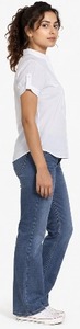 Blue Straight-leg Mid Waist Regular Fit Washed Denim <b>Jeans</b> with Front Logo Lightweight 100% Cotton Casual Daily Wear - Product Image 2