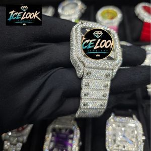 ICE LOOK นาฬิกาข้อมือควอตซ์สี่เหลี่ยมสแตนเลสสตีลสุดหรูสำหรับผู้ชาย 40 มม. หน้าปัดเรืองแสงแบบอะนาล็อก คริสตัลแซฟไฟร์ ตัวล็อคแบบพับได้ - Product Image 2