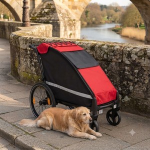 Remorque de vélo pour chien et poussette pour animaux de compagnie 3 en 1 en alliage d'aluminium KS-6200, suspension indépendante, tissu résistant à l'eau, roues pivotantes EVA de 8 pouces - Product Image 1