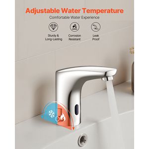 Rubinetto per Lavabo Bagno Senza Contatto con Sensore di Movimento Automatico, Acqua Calda e Fredda Regolabile, Maniglia Singola, per Toilette - Product Image 4