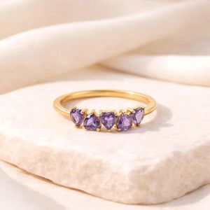 Genuine Amethyst Heart <b>Ring</b> Handmade Sterling <b>Silver</b> Gold Filled Dainty Gemstone <b>Stacking</b> Band Anniversary Gift for Her - Product Image 2