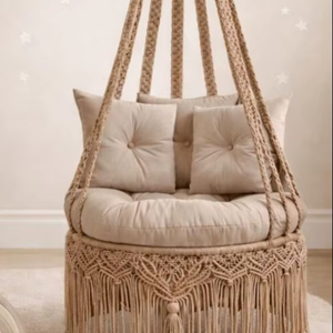 Handmade <b>Macrame</b> Swing Chair, Boho Indoor Outdoor Hanging Seat, Gift for New home - Product Image 1