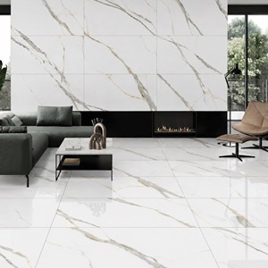 กระเบื้องปูพื้นและผนังพอร์ซเลนสีขาวทองเงา ขนาด 600x1200 มม. ลายหินอ่อนสีขาว พื้นผิวเงา สำหรับตกแต่งภายในห้องนั่งเล่น - Product Image 1