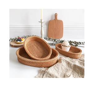Modern Household <b>Plastic</b> Rattan Fruit <b>Basket</b> Display Handmade Creative Boho Design Square Shape With Handle Rattan tray - Product Image 6