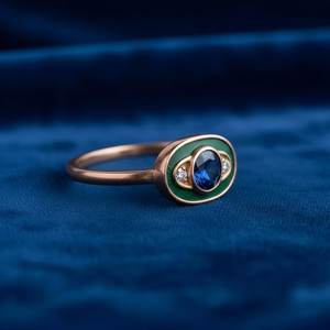 Anillo Ovalado de Zafiro Azul Real, Plata de Ley 925, Chapado en Oro de 14K, Halo de Esmalte, Estilo Vintage, Anillo de Promesa con Piedra de Nacimiento de Septiembre - Product Image 3