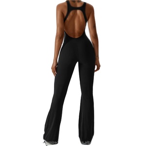 Women's Sportswear Set Active Solid Yoga Jumpsuit One Piece Fitness Bodysuit with Zipper & Ruched Decoration for Workout Clothes - Product Image 6