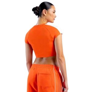 <b>Women</b> <b>Orange</b> Color Block Crop T Shirt Short Sleeve Slim Fit Athletic Training <b>Top</b> Casual Sportswear Wholesale Apparel - Product Image 6