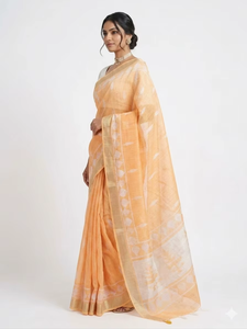 Sari de Algodón Naranja para Mujer con Estampado Blanco, Tradicional, Largo Regular, Estilo Casual de India y Pakistán, Elegante, Reciclado, de Secado Rápido - Product Image 2