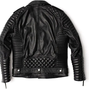 Men's Black PU Leather Moto <b>Biker</b> <b>Jacket</b> With Zipper Closure And Quilted Sleeves Turn-down Collar Slim Fit Autumn Wear - Product Image 5