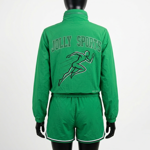 Conjunto de Chaqueta Cortavientos y Pantalones Cortos de Nailon Ligero de Alta Calidad, 120 GSM, para Mujer, Verde, con Logotipo Gráfico - Product Image 5