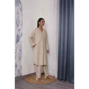 Conjunto de Kurta de Pana Color Almond Latte para Mujer - Product Image 5