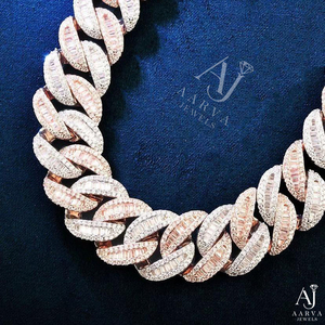 Collier maille cubaine plaqué or rose, serti de moissanite taille baguette, style hip-hop, avec pendentif en moissanite, cadeau bijou - Product Image 5