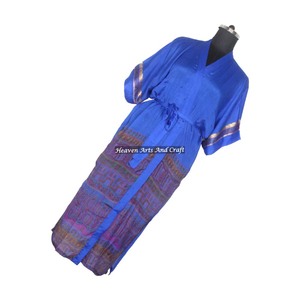 KL017 Beautiful Vintage Blended Poly Silk Sari Kimono Long <b>Robe</b> Double Pocket Nightgown <b>Women</b> Winter Quick <b>Dry</b> Drawstring - Product Image 1