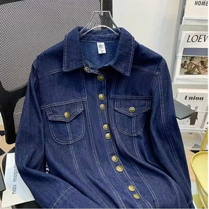 <b>Women</b> Denim Shirt 2026 New Vintage Loose Casual <b>Jacket</b> Turn Collar Button Outerwear Winter Autumn <b>Spring</b> Fashion Tops 100% - Product Image 3