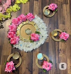 Traditional Lotus Rangoli Wood Handmade Candle Holder Diwali Religious Activities Christmas-Authentic Beautiful Artistry - Product Image 1