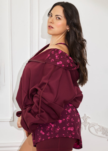 Plus Size Women Floral Print Oversized Hooded <b>Zip</b>-<b>Up</b> Sweatshirt Full Sleeve Fleece Jacket Autumn Wear - Product Image 5
