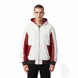 Blouson à capuche en cuir véritable pour hommes avec fermeture éclair frontale et poches latérales – Vente en gros - Product Image 1