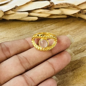 Trendy Design Rose <b>Quartz</b> <b>Ring</b> Tribal Beaded Bands Boho Brass <b>Rings</b> For Women 18k Gold Plated Geometric Eye Jewelry Wholesale - Product Image 2