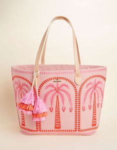 KILANNA <b>Canvas</b> <b>Tote</b> Bag Pink Palm Tree Print Large Capacity Casual Travel Bag 100% Cotton <b>Canvas</b> <b>Tote</b> Bag Eco Friendly - Product Image 1