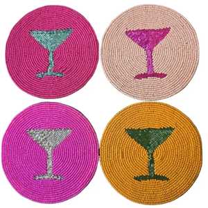 Sous-verres carrés perlés faits à la main en perles de verre, en forme de boîte cadeau, rouges et verts, pour Noël et les fêtes, pour embellir la table - Product Image 4