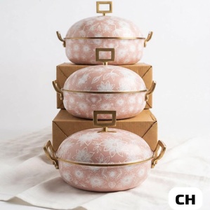 New Arrival Royal Premium Pink Floral Enamel Hot <b>Pot</b> <b>Set</b> Insulated Food Warmer Casserole Gift Box - Product Image 3