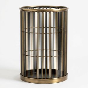 Cesta de alambre de hierro hecha a mano de 30 cm con rayas de latón carbón, cesto alto de piso con diseño Khambha para decoración del hogar, hoteles y bodas - Product Image 6