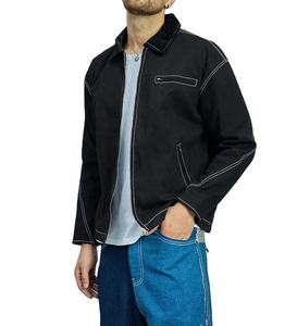 แจ็กเก็ตทำงานซับในผ้ายีนส์สีน้ำตาลเข้มออกแบบได้ตามต้องการโลโก้มีซิปสำหรับผู้ชาย - Product Image 2