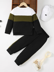 Conjunto Deportivo para Niños con Bloques de Color, Manga Larga, Cuello Redondo, Informal, para Otoño, 100% Algodón, Transpirable, Corte Regular - Product Image 2