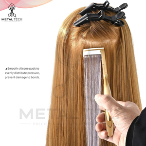 Pince à extensions capillaires en acier inoxydable doré mat avec mâchoires plates en silicone, outil de pressage pour extensions, ensemble avec bandes de remplacement - Product Image 6