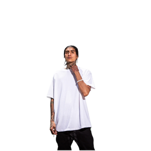 T-shirt en coton blanc surdimensionné pour homme, col rond, manches courtes, jersey uni décontracté - Product Image 2