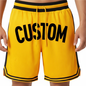 Custom <b>Yellow</b> Mesh Basketball <b>Shorts</b> <b>Men's</b> Breathable Polyester Drawstring Sporty Design Back Logo Printed - Product Image 6
