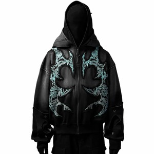 Wholesale Custom Oversized <b>Gothic</b> Zip Up Heavyweight Embroidered Streetwear Unisex OEM ODM Private Label Hoodie - Product Image 1