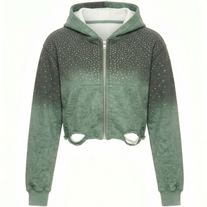 Custom Sublimation <b>Rhinestone</b> Winter <b>Jacket</b> Man Crystal Streetwear Oversized Baggy Applique Patch Zip up Hoodie 100% Cotton - Product Image 1